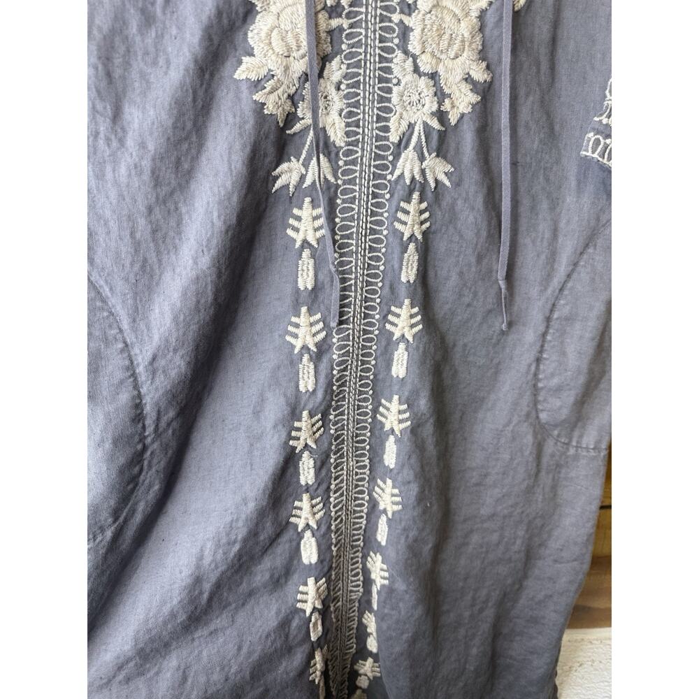 Johnny Was Carmelita Embroidered Dress Gray Linen Size PM Boho Peasant Casual - Picture 3 of 7
